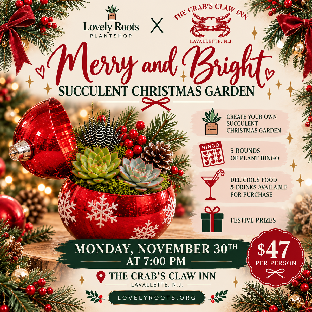 Lovely Roots x The Crabs Claw Inn Succulent Christmas Garden