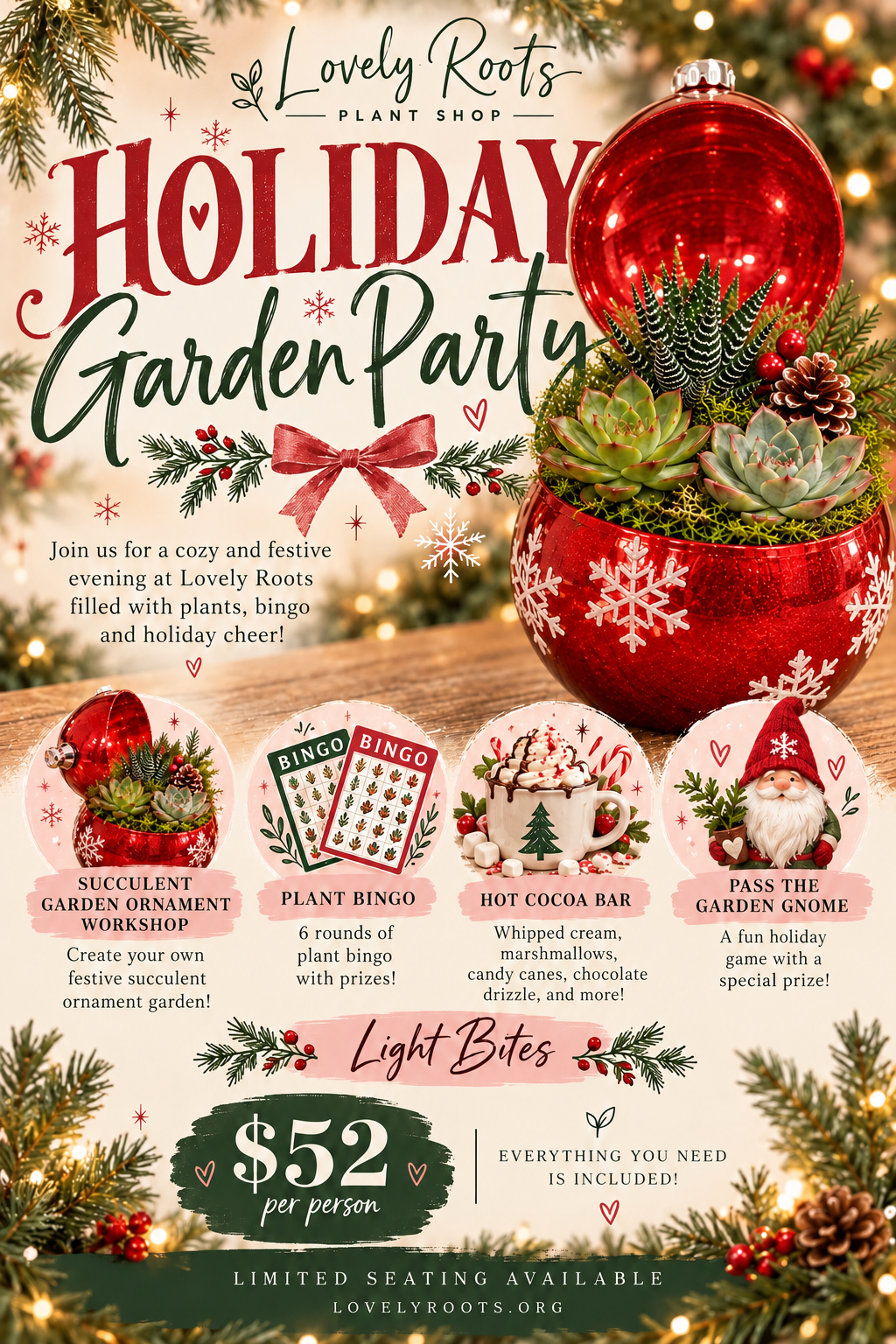 Holiday Garden Party                            Sunday 12/6 @1pm