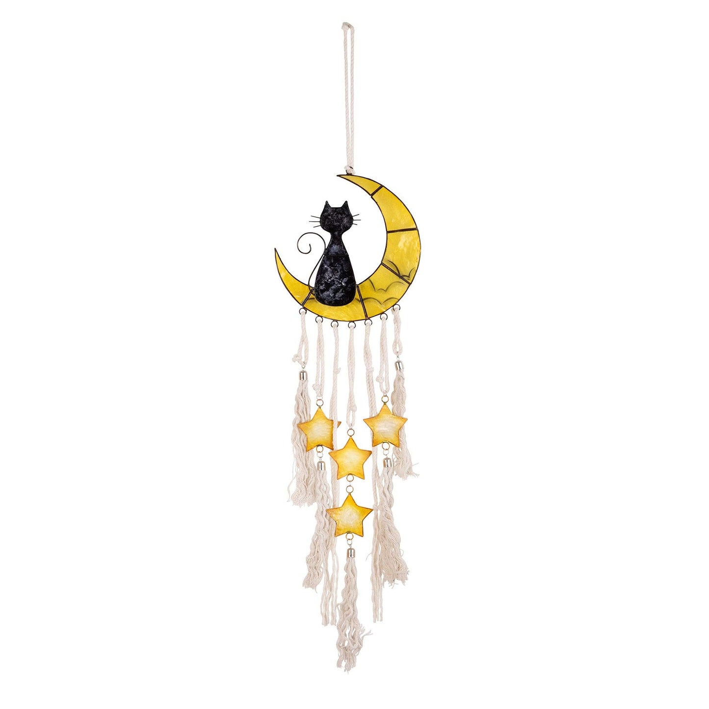 Macramé & Capiz Chime - Cat &
Yellow Moon 🌙